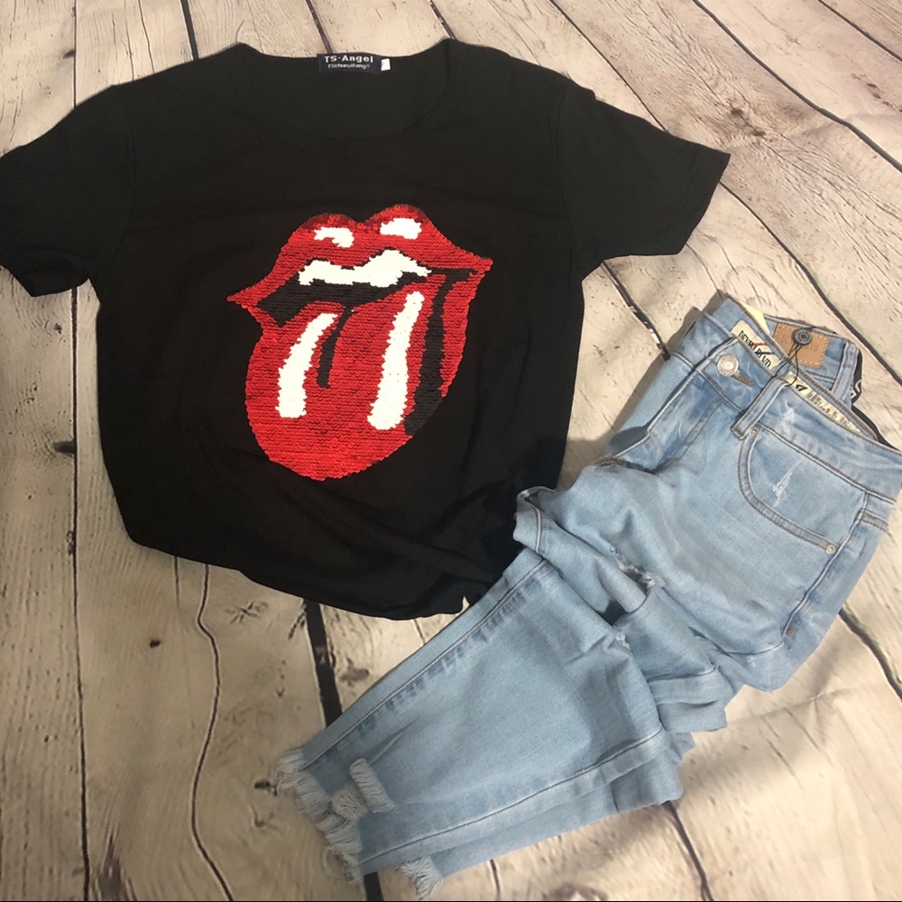 Rolling Stones Band Sequins T-Shirt NWT